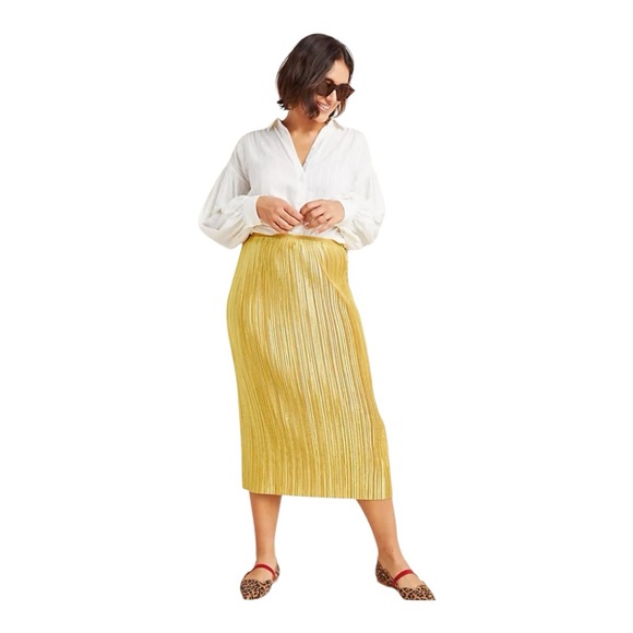 Anthropologie Dresses & Skirts - Maeve Gold Pleated pencil Skirt